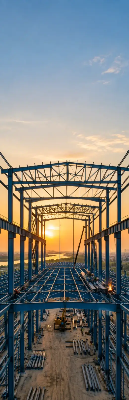 Steel building construction site