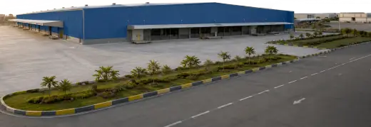 Completed blue industrial building